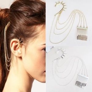 Spike Ear Cuff Hair Comb Multi-chain Boho earrings